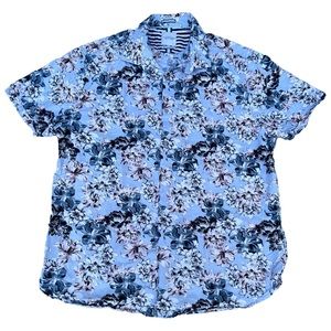 Cactus Man Ricky Singh Blue Floral Hawaiian Button Up T-shirt